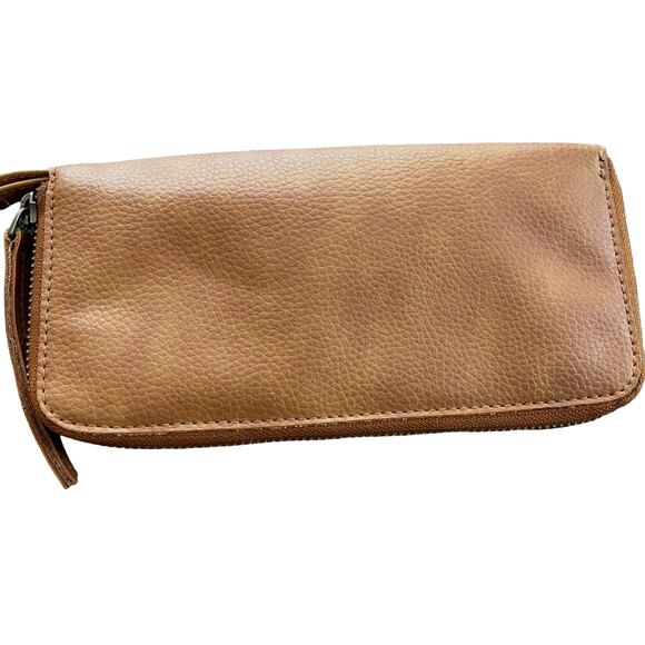 Free People Distressed Vegan Leather Wallet Wristlet Brown Bohemian - Picture 13 of 13